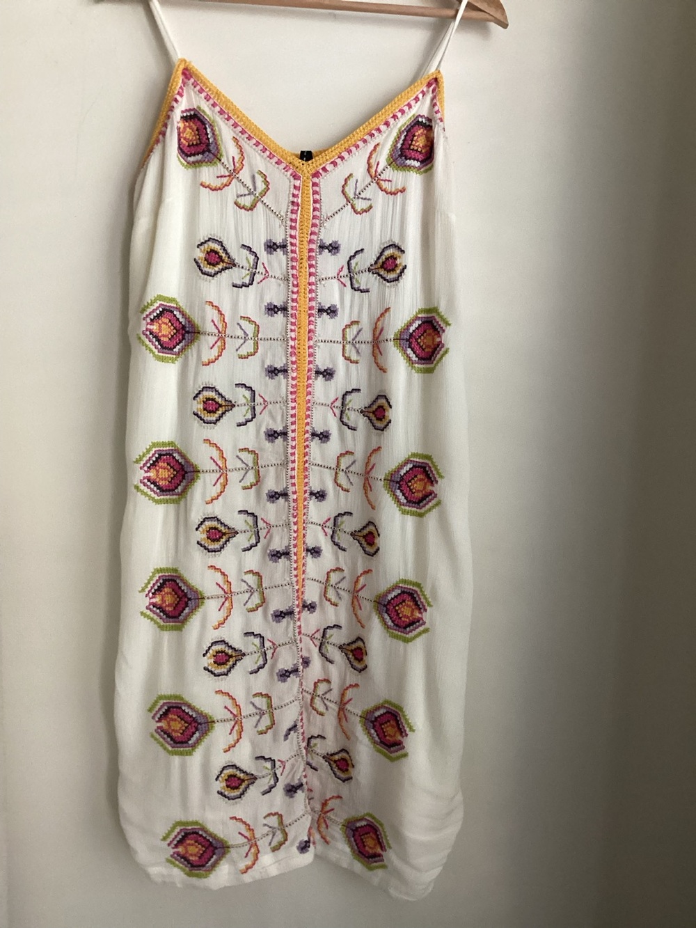 Anthropologie Akemi + Kin Embroidered Shift Dress Size 12 White Boho